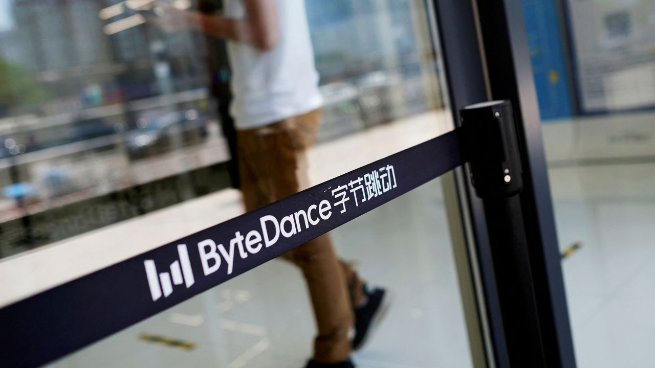 A logo of ByteDance at its office in Beijing, China July 7, 2020.  