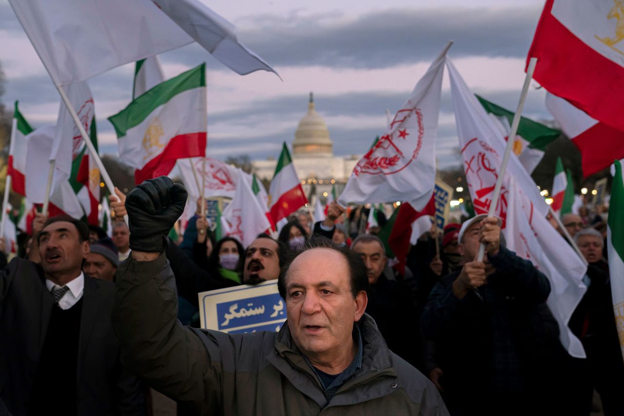Protesters march in Washington during a rally and vigil held in solidarity with ongoing protests in Iran and to honor protesters allegedly killed by the Iranian government on Saturday, December 17.