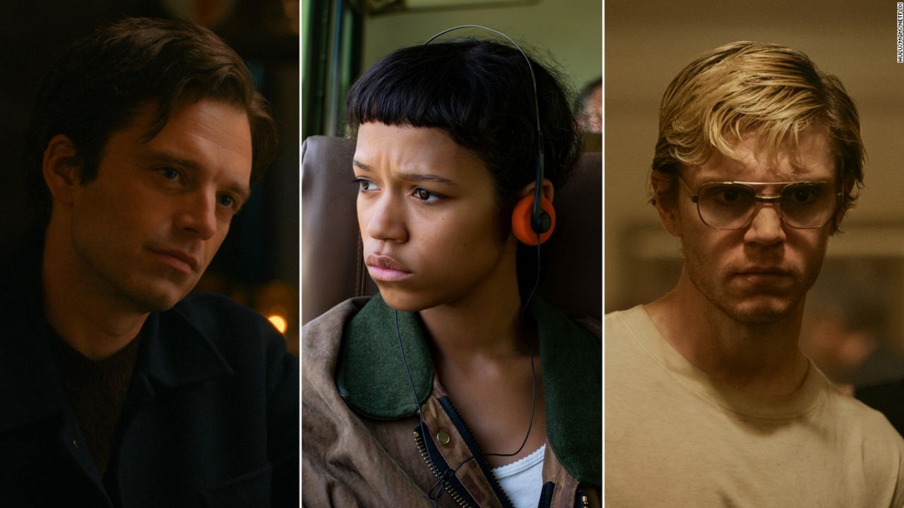 (L-R) Sebastian Stan in 'Fresh,' Taylor Russell in 'Bones and All,' and Evan Peters in 'Monster: The Jeffrey Dahmer Story,' all 2022 projects about cannibals.