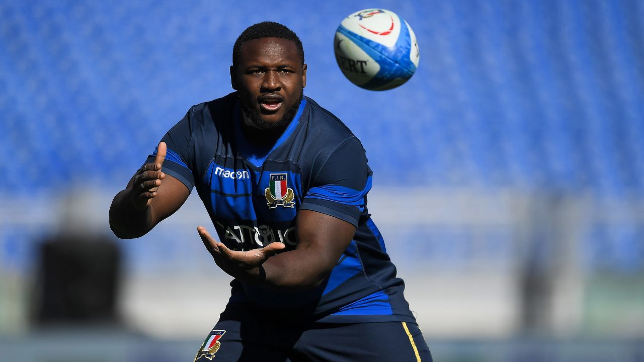 Cherif Traore during the Italy Rugby Captain's Run at the Stadio Olimpico in 2019.