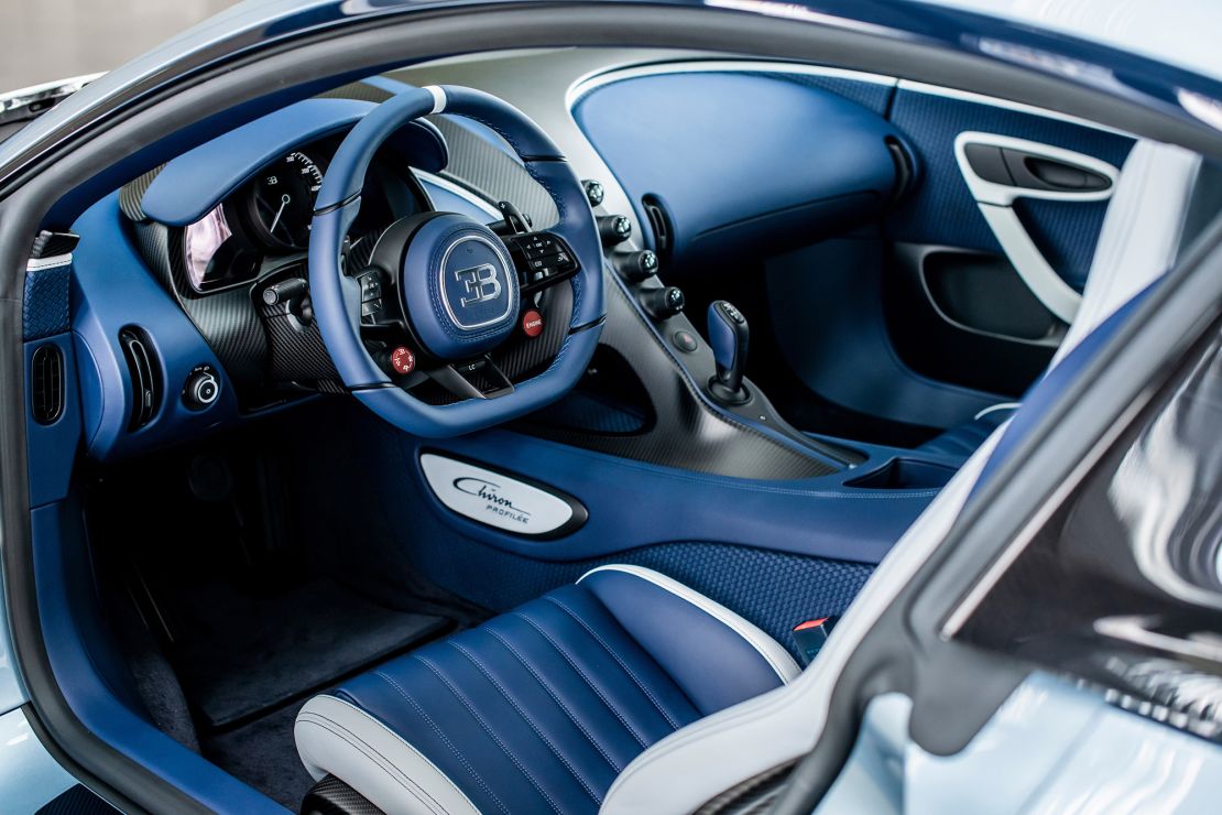 The interior was made with woven leather, a material not used in any other Bugatti Chiron.