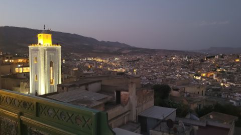 A photo of Fez at sunset, taken from the roof of a riad in the Moroccan city.