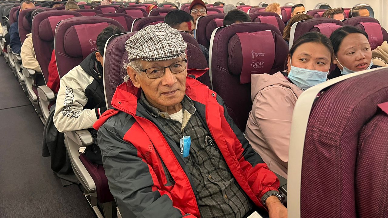 Charles Sobhraj sits in an aircraft from Kathmandu to France, on December 23, 2022. 