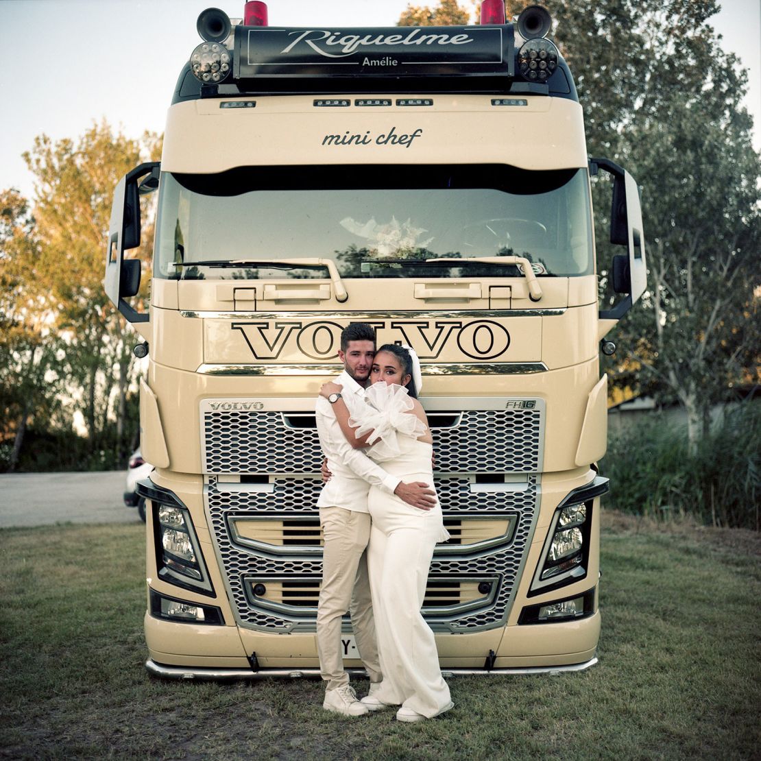 Amélie and Jéremy, photographed in August 2021. Amélie is one of the few female truck drivers in France.
