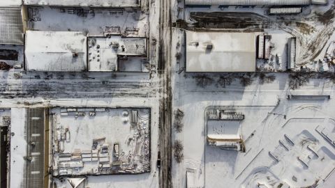 Snow covered buildings in freezing temperatures on December 23 in Louisville, Kentucky.