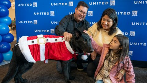 Polaris, a puppy left by his owner at the San Francisco Airport, has been adopted by a United Airlines pilot.