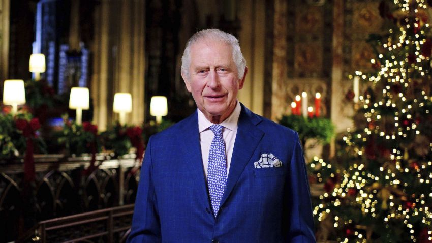 Britain's King Charles III delivers his message during the recording of his first Christmas broadcast in the Quire of St George's Chapel at Windsor Castle, Berkshire, England, Tuesday, Dec. 13, 2022. King Charles III evoked memories of his late mother, Queen Elizabeth II, as he broadcast his first Christmas message as monarch on Sunday, Dec. 25, 2022, in a speech that also paid tribute to the "selfless dedication" of Britain's public service workers, many of whom are in a fight with the government over pay. (Victoria Jones/Pool Photo via AP)