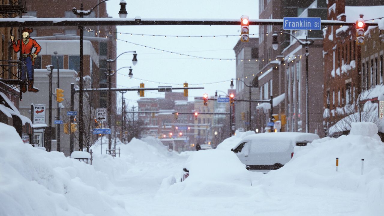 Snow covers downtown Buffalo, New York, on Monday, December 26, 2022, in this photo from New York Gov. Kathy Hochul's Twitter page. 