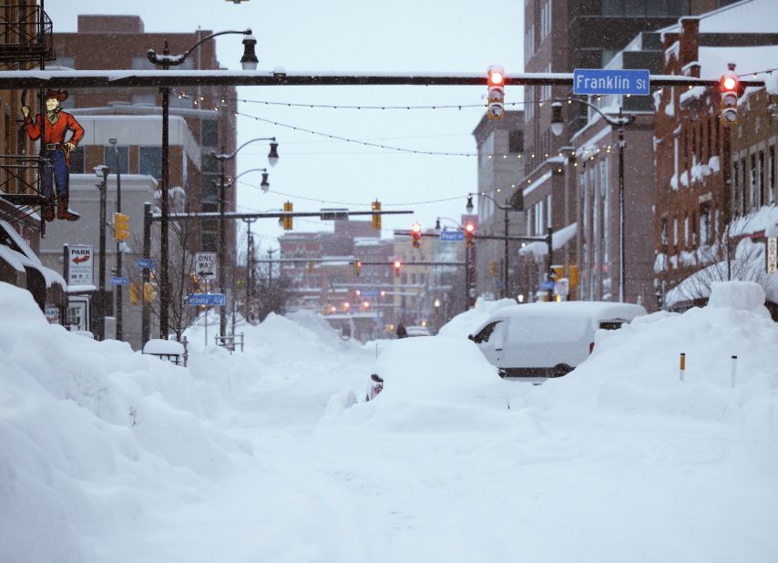 A street is blanketed by snow in downtown Buffalo on Monday, December 26.