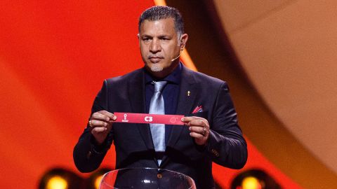 Ali Daei pictured during the 2022 World Cup draw in Doha earlier this year, before ongoing protests broke out in Iran.