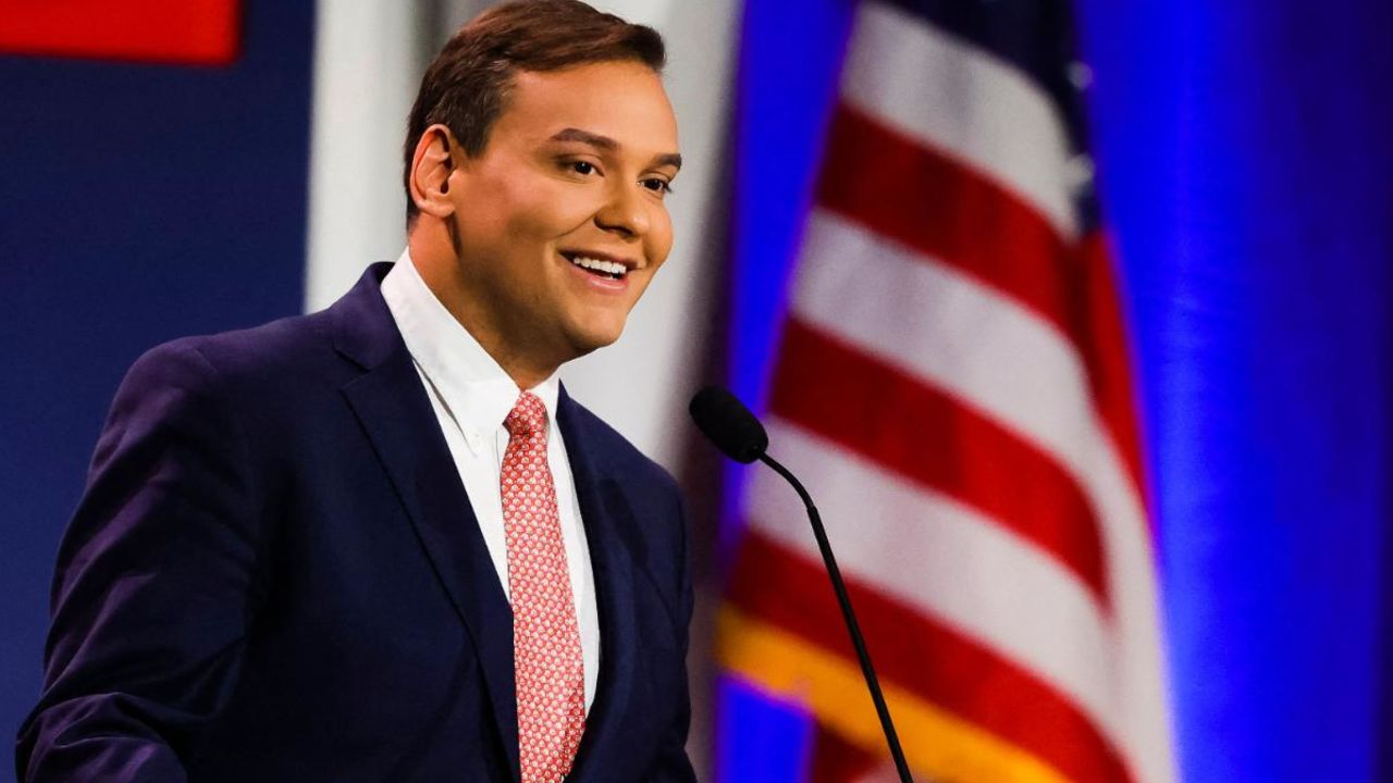 US Representative-elect George Santos (R-NY) speaks at the Republican Jewish Coalition Annual Leadership Meeting in Las Vegas, Nevada, on November 19, 2022. (Photo by Wade Vandervort / AFP) (Photo by WADE VANDERVORT/AFP via Getty Images)