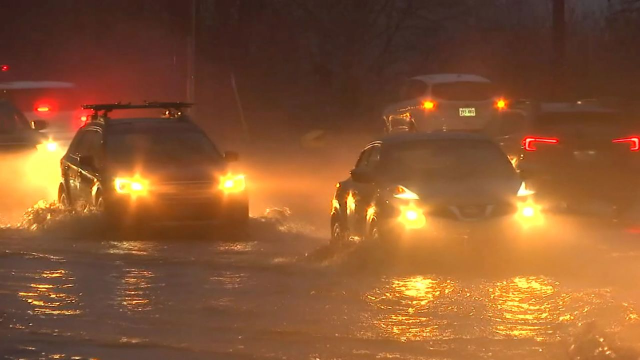 Highway 30 in Linnton, Oregon, overflows Monday.