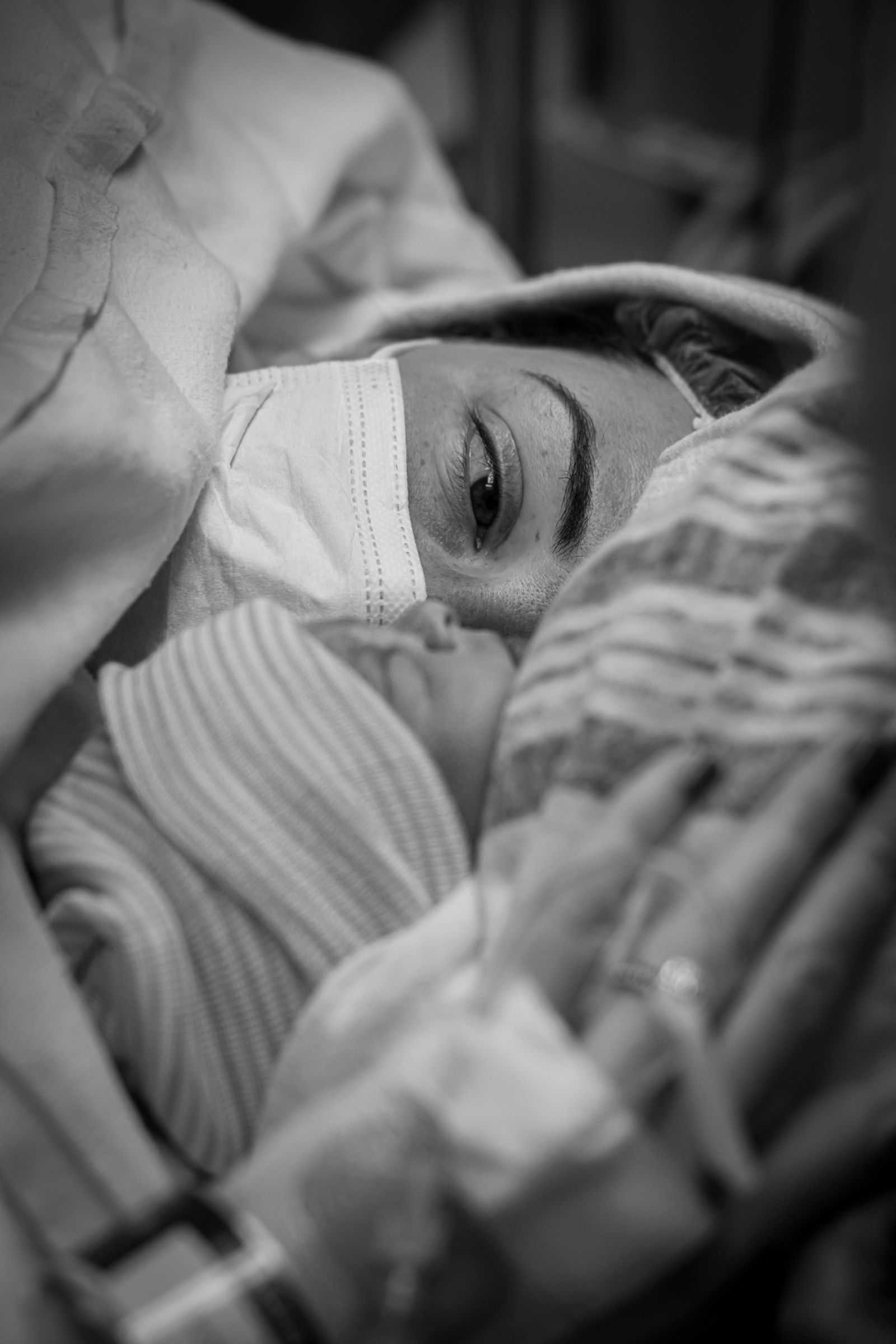 Megan Keeton, 31, sees her daughter for the first time immediately after a cesarean-section delivery.