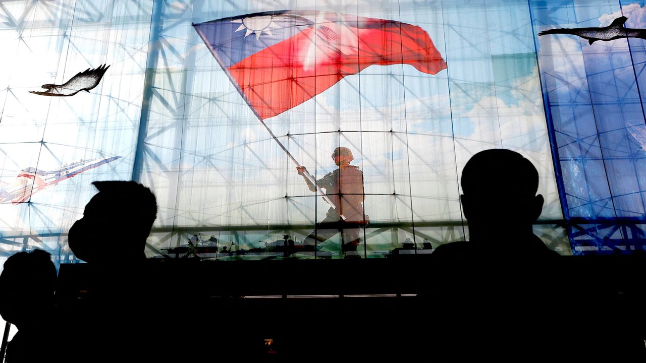 Taiwanese flags are seen at the Ministry of National Defense in Taipei, on December 26, 2022. 