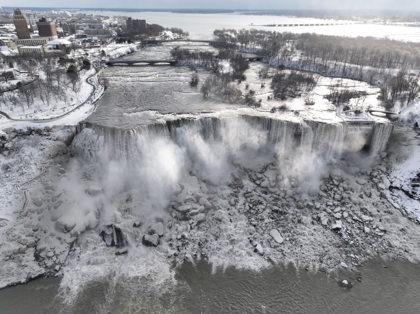 Niagara Falls in New York is partially frozen on December 27.