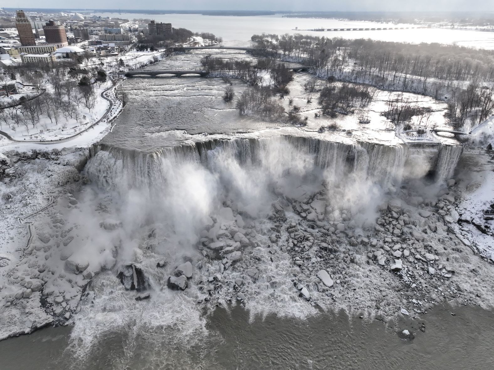 Niagara Falls in New York is partially frozen on December 27.