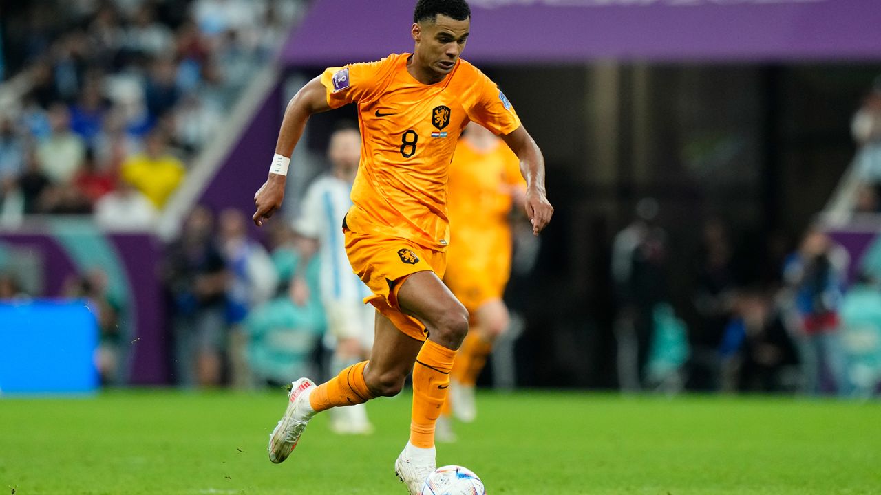 Gakpo in action during the Netherlands' World Cup quarterfinal against Argentina. 