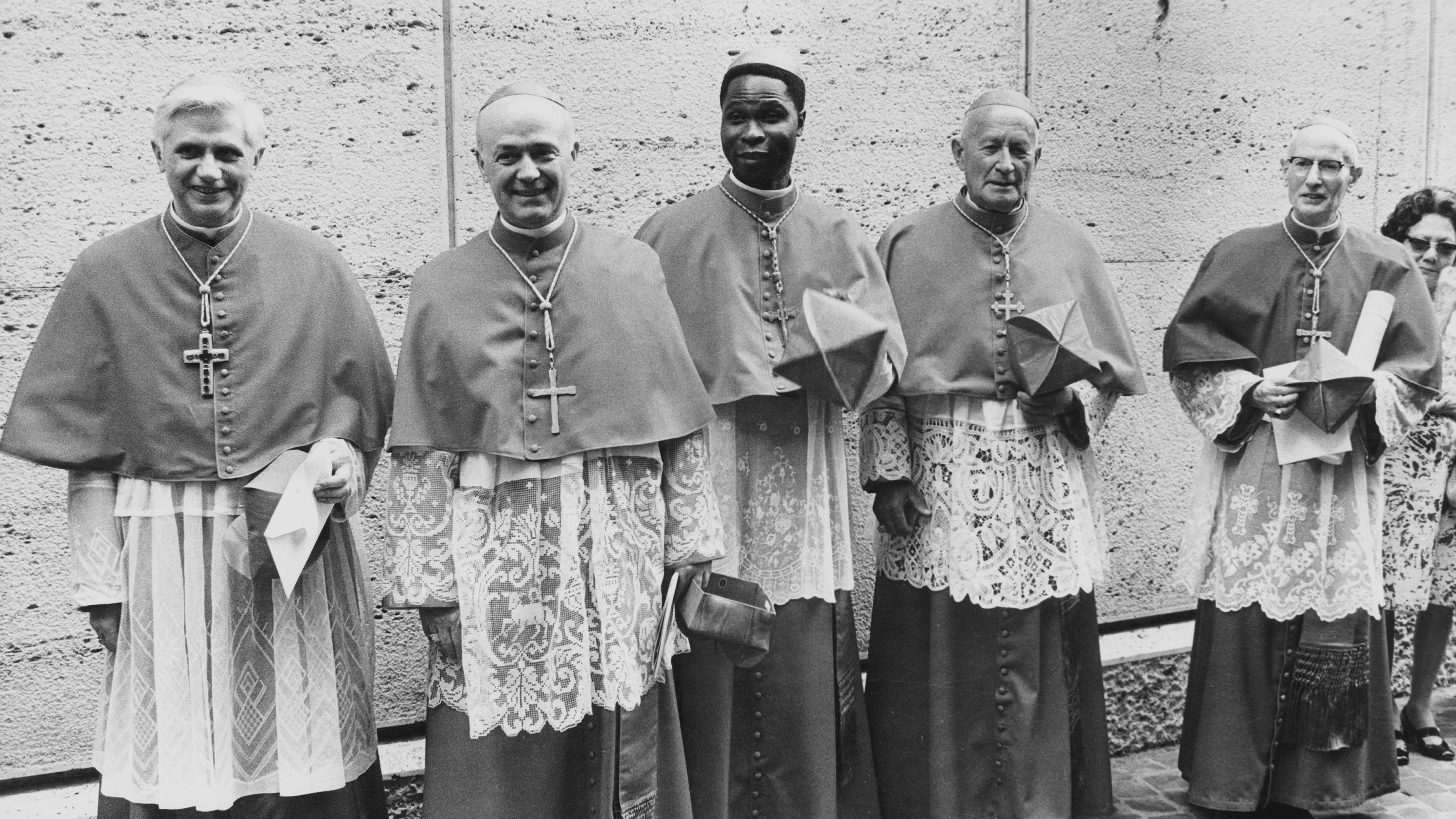 Benedict, left, was one of five new cardinals created by Pope Paul VI in June 1977.