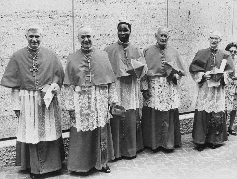 Benedict, left, was one of five new cardinals created by Pope Paul VI in June 1977.