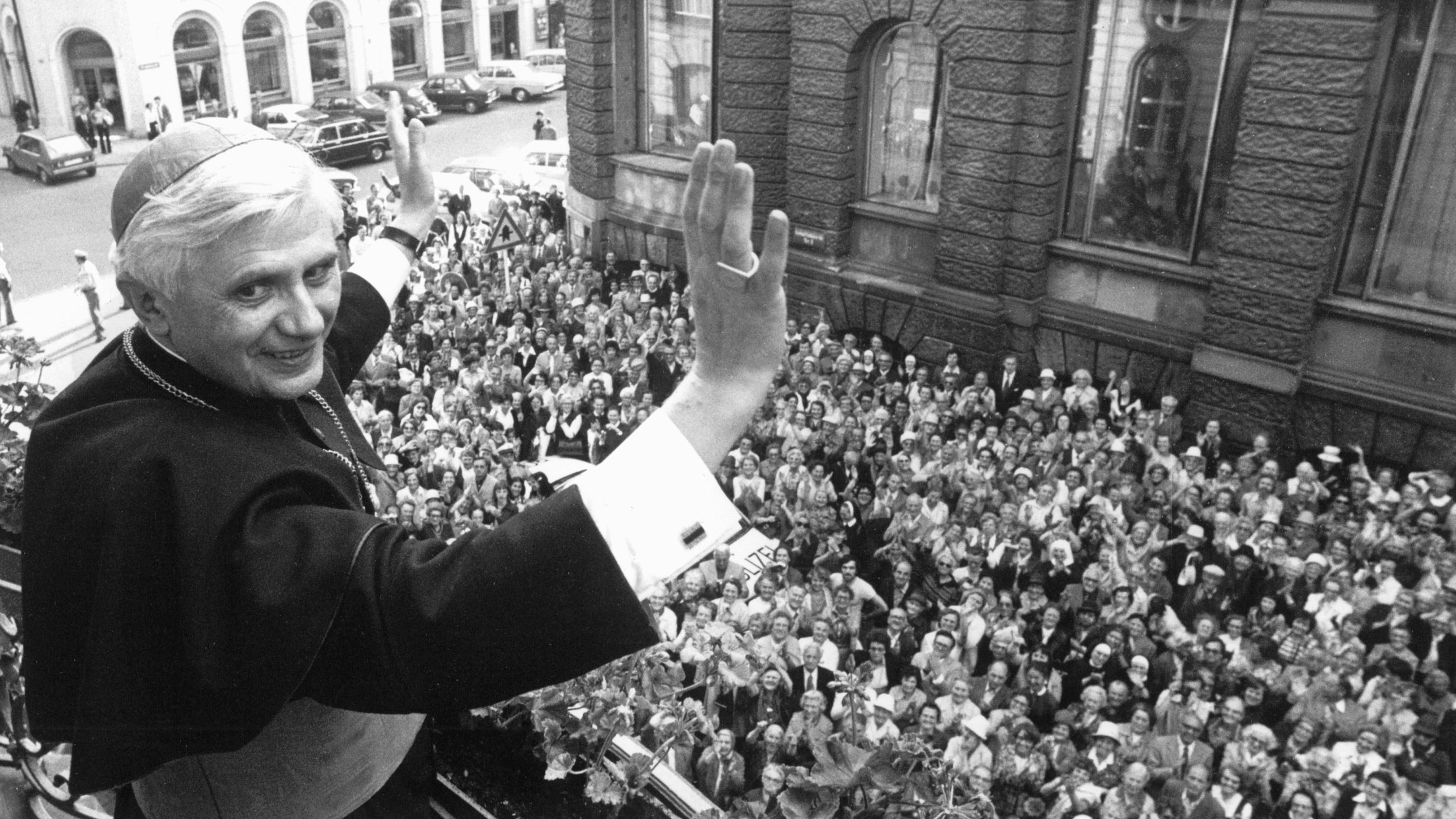 Benedict is greeted by people in Munich, Germany, in July 1977. He was the archbishop of Munich and Freising.