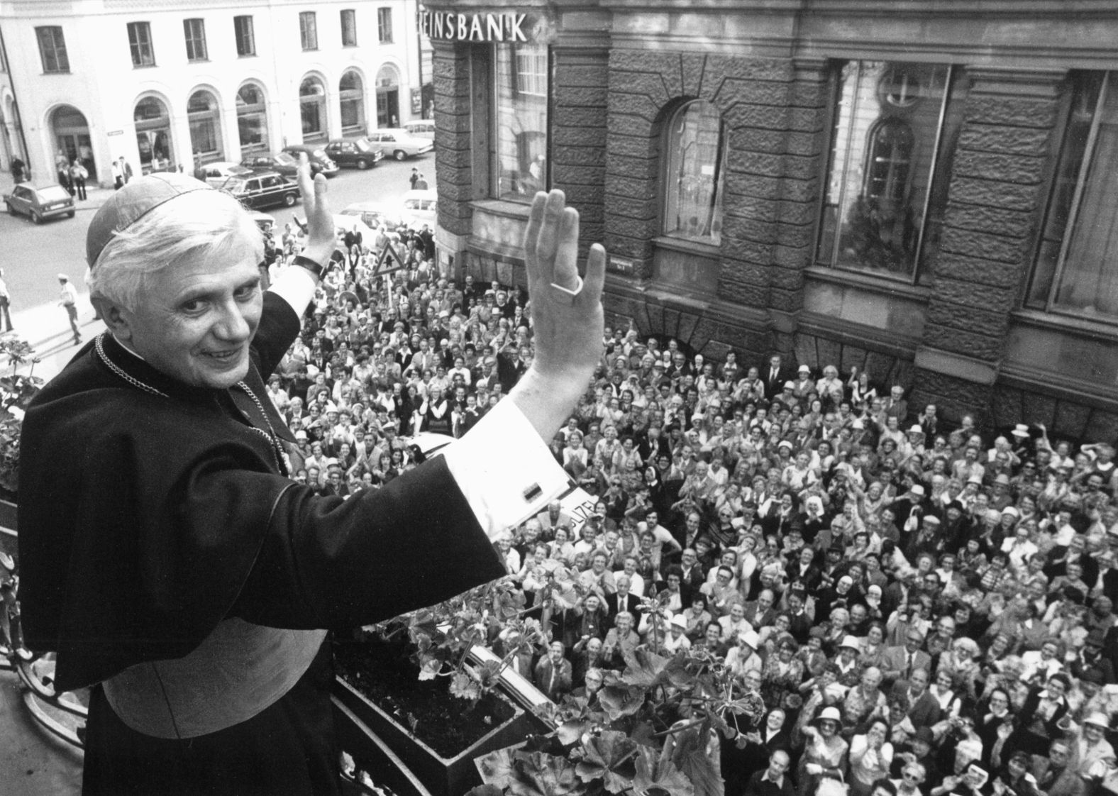 Benedict is greeted by people in Munich, Germany, in July 1977. He was the archbishop of Munich and Freising.