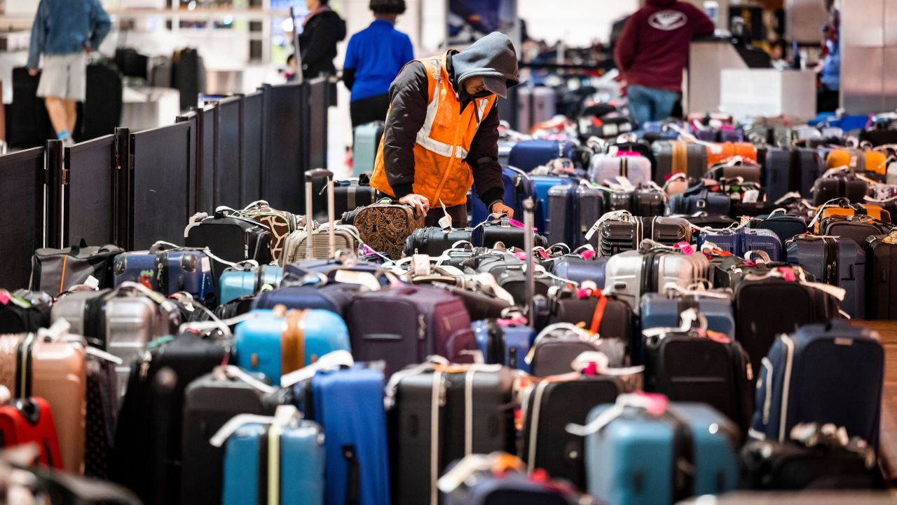 Hundreds of bags remain unclaimed at Baltimore Washington International Airport (BWI) on December 28. 