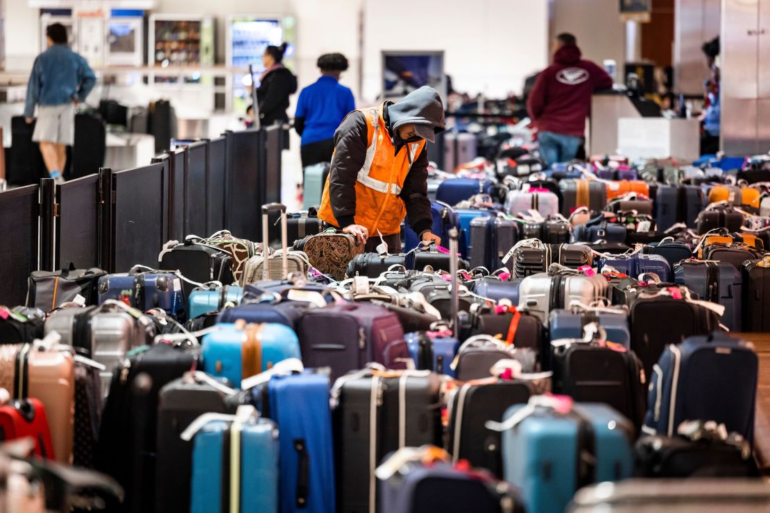 Hundreds of bags remain unclaimed at Baltimore Washington International Airport (BWI) on December 28. 