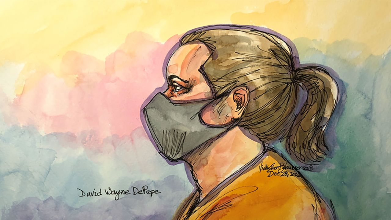 Suspect David DePape is seen in this courtroom sketch. 