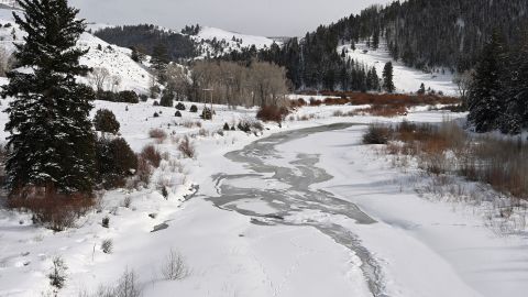 An icy Colorado River in February 2022 in Grand County, Colorado.