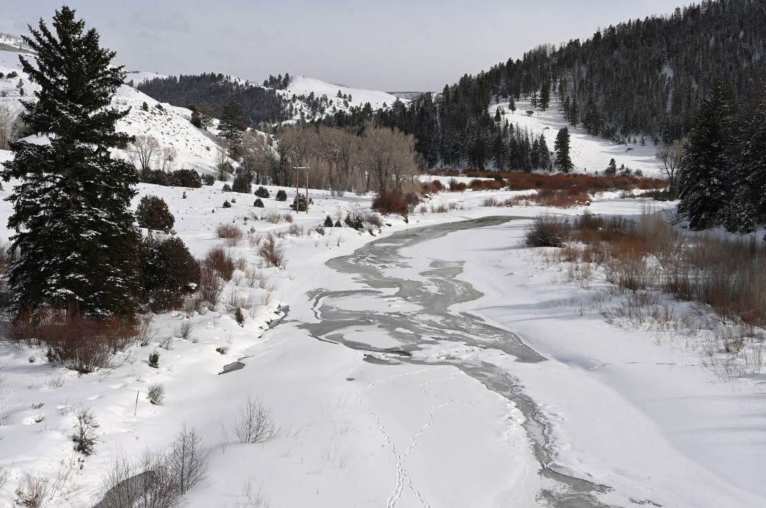 An icy Colorado River in February 2022 in Grand County, Colorado. 