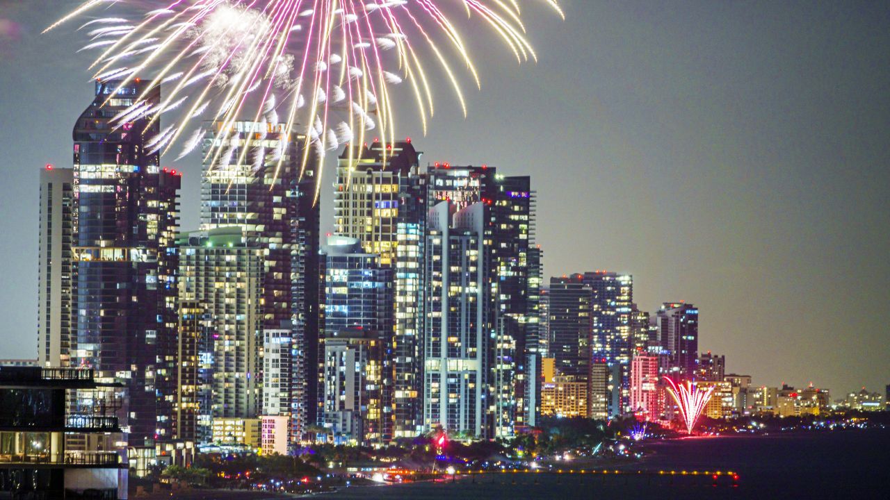 Sunny Isles Beach Miami, Florida, New Year's Eve celebration fireworks on December 31, 2021.