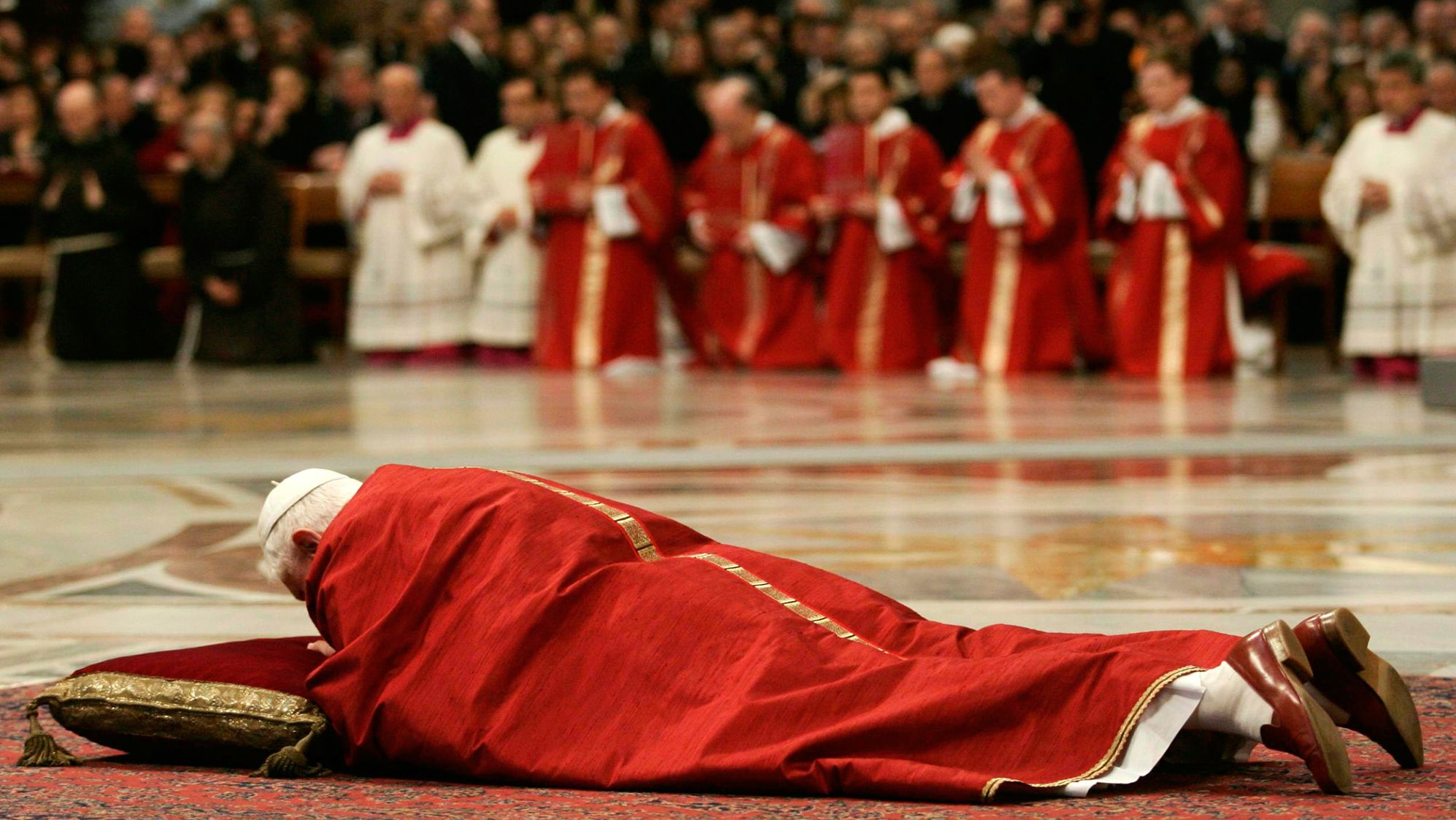 Benedict lies before the altar during a Good Friday ceremony at the Vatican in April 2007.