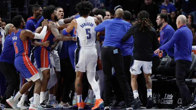 Three players ejected after bench-clearing brawl during Detroit Pistons and Orlando Magic game | CNN