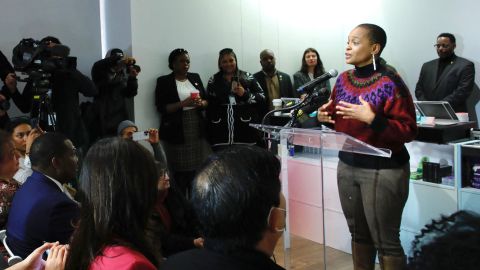 Tremaine Wright, chairwoman of the New York State Cannabis Control Board, speaks during the opening of the first legal cannabis dispensary in New York City, on December 29, 2022. 