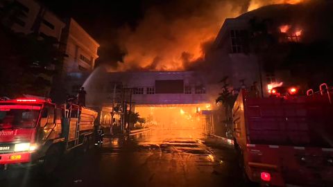 Fire engulfs the Grand Diamond City Hotel and Casino in Poipet, Cambodia on December 28, 2022.