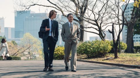 (From left) Ansel Elgort and Ken Watanabe in Tokyo Vice.