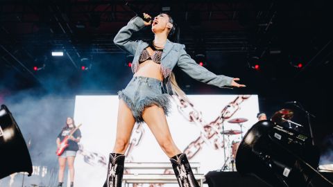 Rina Sawayama performs on stage at the Gobi Tent during the 2022 Coachella Valley Music And Arts Festival on April 16, 2022 in Indio, California. 