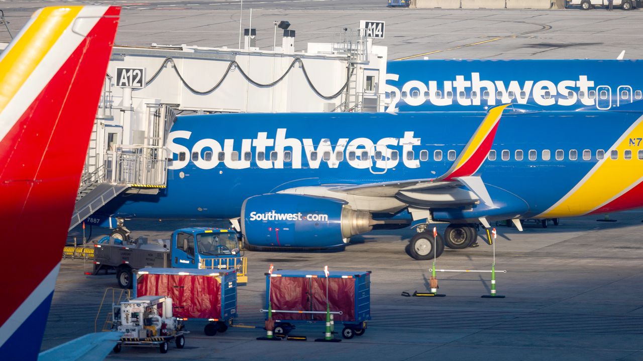 Mandatory Credit: Photo by JIM LO SCALZO/EPA-EFE/Shutterstock (13686591k)Southwest Airlines planes at Baltimore Washington International Airport (BWI) after Southwest Airlines cancelled another 3,000 flights for the day in Baltimore, Maryland, USA, 28 December 2022. The airline has canceled nearly 11,000 flights since a winter storm barreled through the US on 22 December. Southwest blames the ongoing issue on its IT software, which it called 'vastly outdated.'Southwest Airlines schedule meltdown continues, Baltimore, USA - 28 Dec 2022