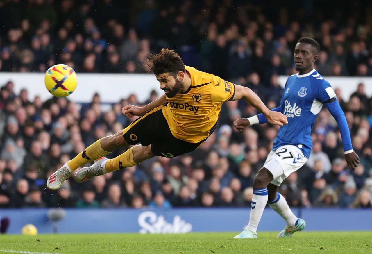 Wolverhampton's Diego Costa heads a ball toward net during a English Premier League match at Everton on Monday, December 26.