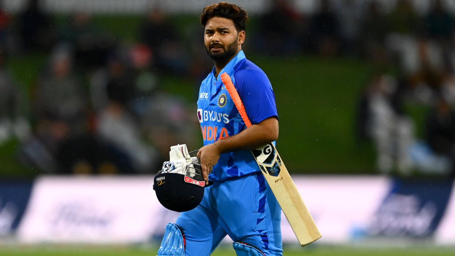 Rishabh Pant walks during game two of the T20 International series between New Zealand and India in Tauranga, New Zealand, on November 20, 2022. 