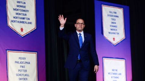 Shapiro arrives to deliver his victory speech in Oaks, Pennsylvania, on November 8, 2022.