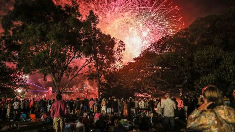 People watch fireworks  on December 31, 2022, in Sydney, Australia.