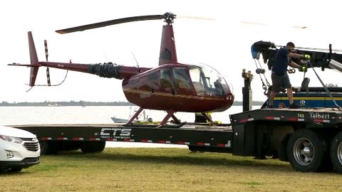 The helicopter was towed away after the rescue.