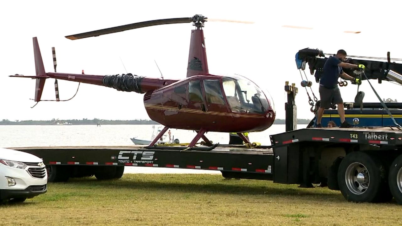 The helicopter was towed away after the rescue. 