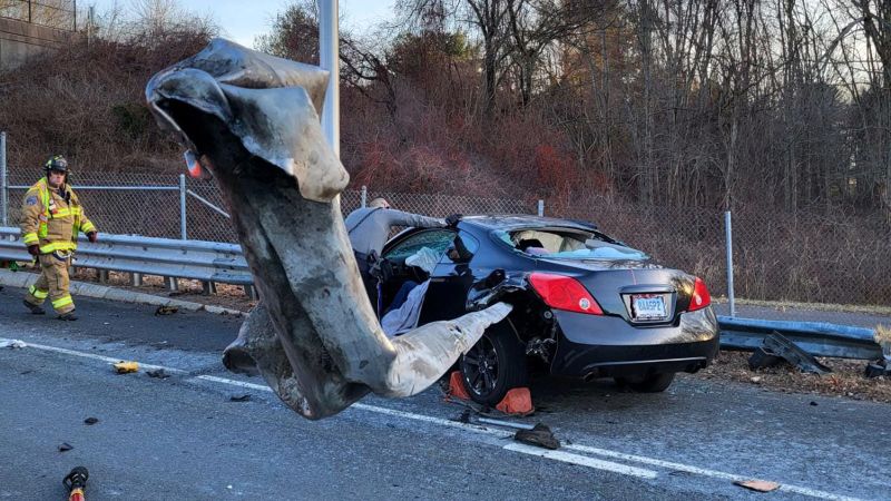 Shocking photos show the aftermath of a Connecticut car impaled by