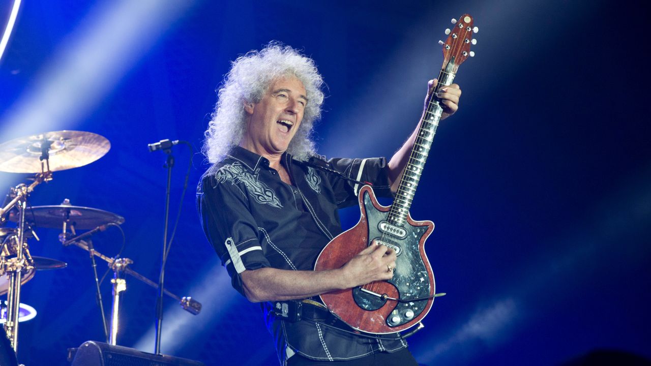 Brian May of Queen performs on stage at Palau Sant Jordi on May 22, 2016 in Barcelona, Spain.