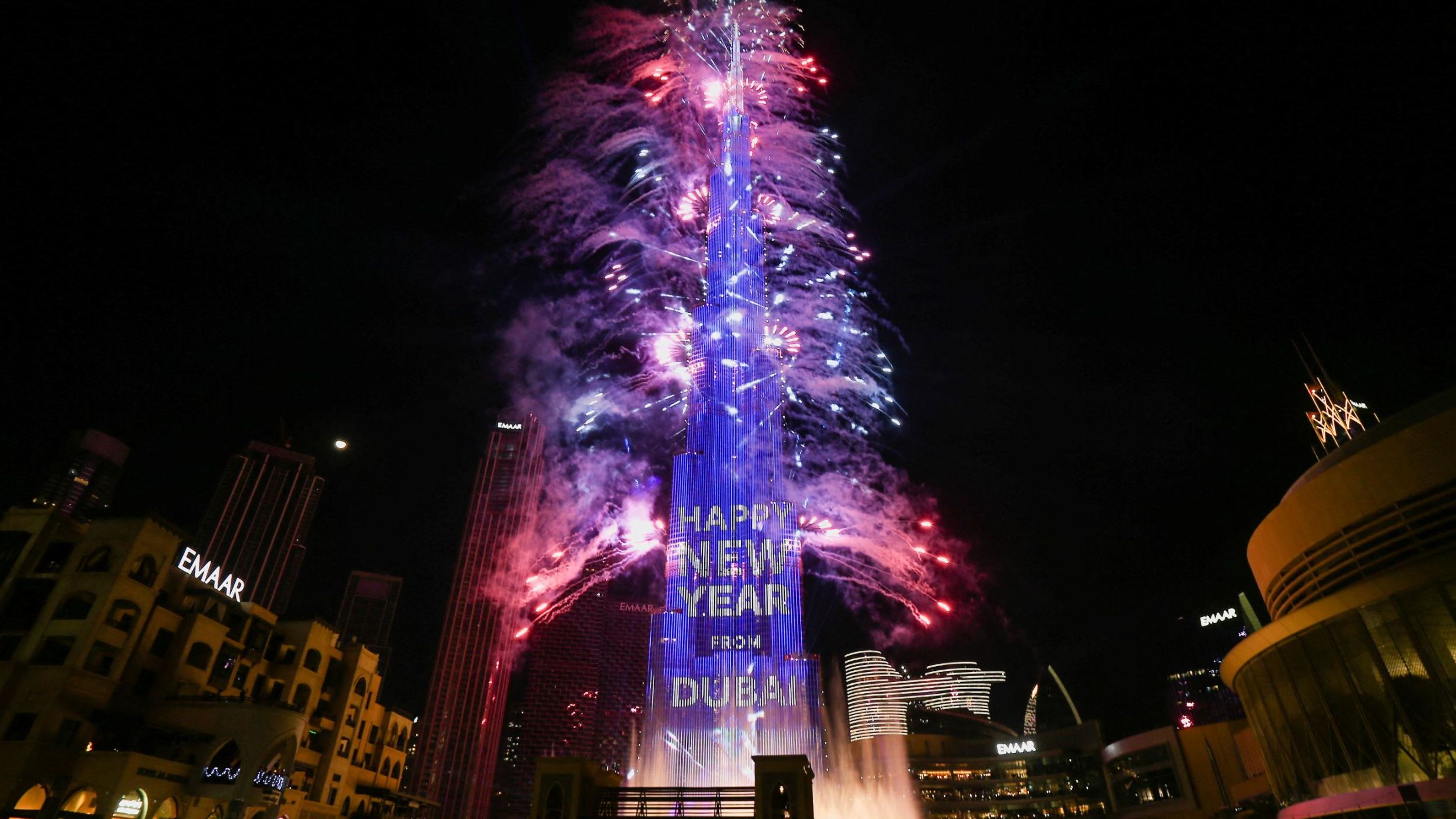 Fireworks explode from the Burj Khalifa, the tallest building in the world, during New Year's Eve celebrations in Dubai, United Arab Emirates.