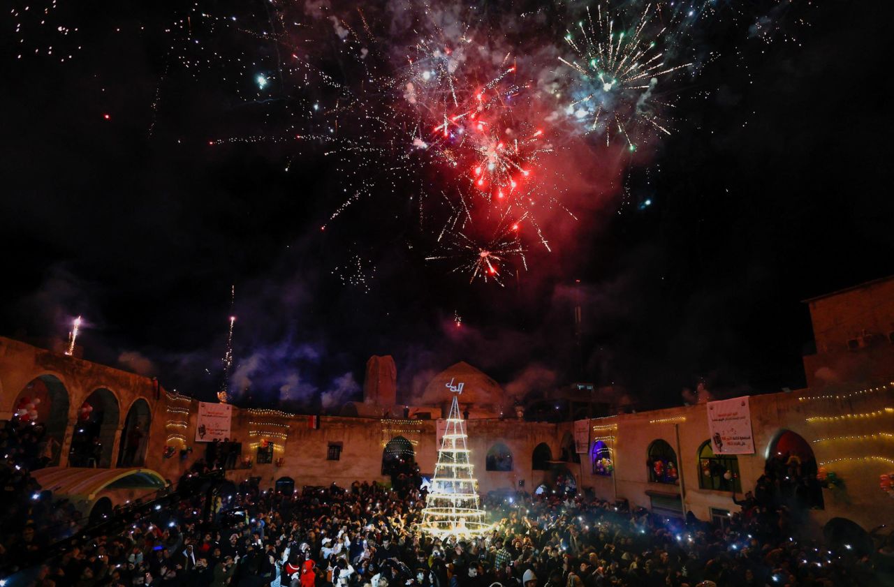 Fireworks explode over Mosul, Iraq.
