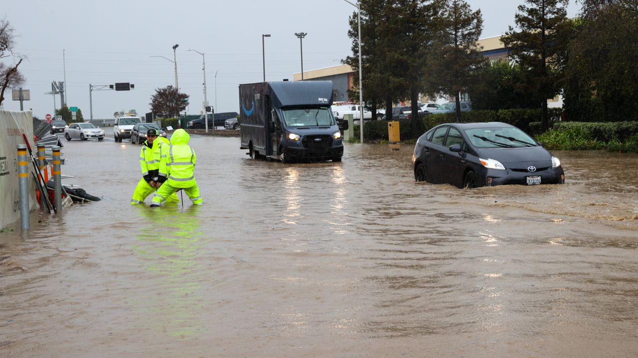 A rainstorm causes flash flooding in San Carlos, California, on December 31, 2022.
