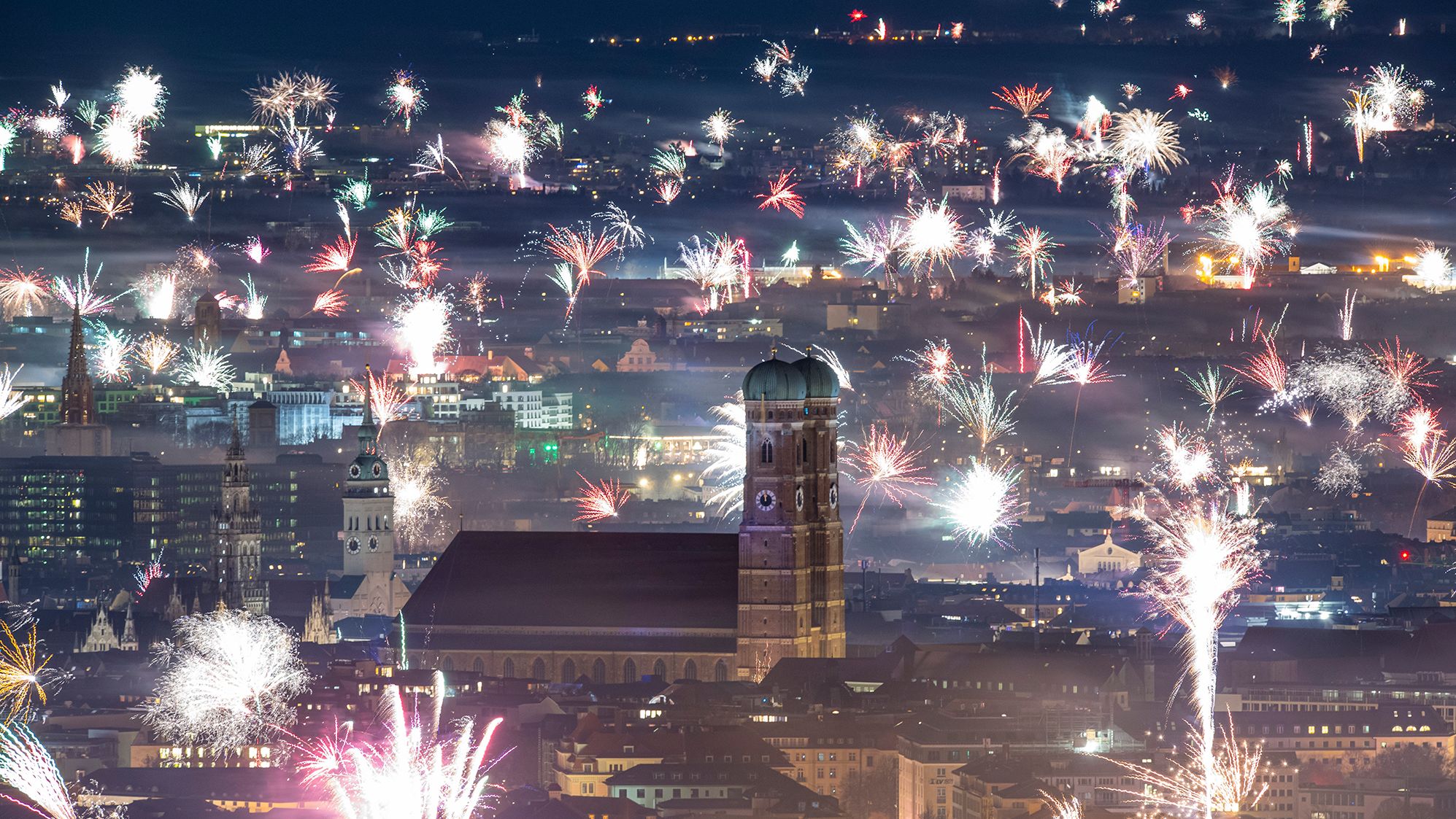 Fireworks are seen over Munich, Germany.